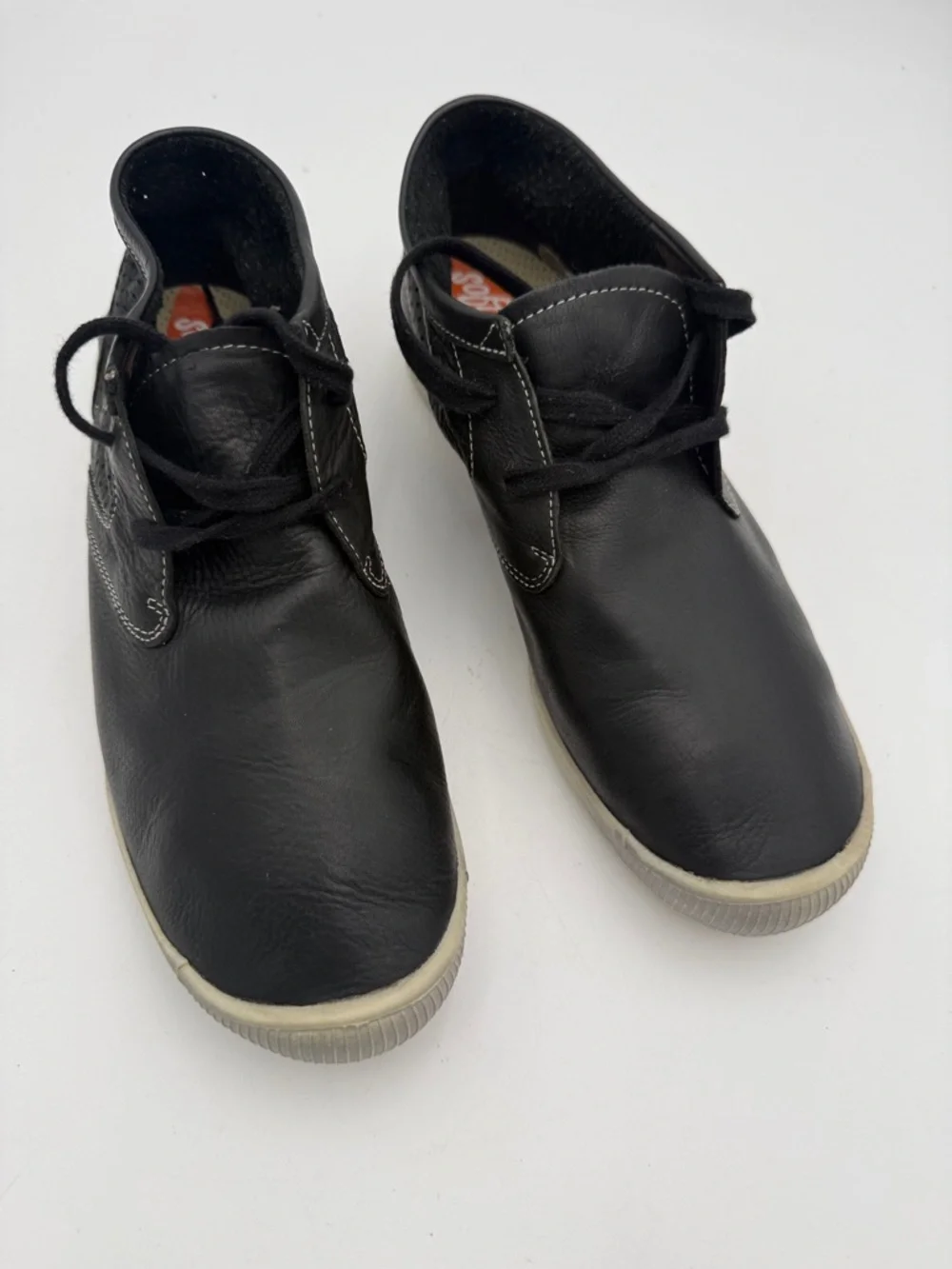 Softinos Black Leather ankle boot women 42 Lace-Up Casual Shoe office retro Y2K
